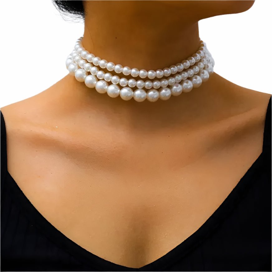 Années 50 Collier Vintage Trois Rangs de Perles - Ma Penderie Vintage