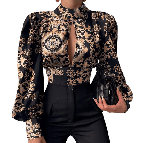 Années 80 Chemisier Manches Bouffantes Imprimé Baroque - Ma Penderie Vintage