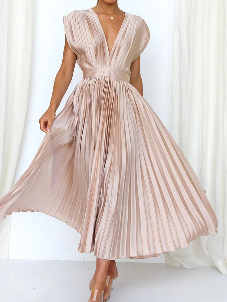 Années 70 Maxi Robe Été Plissé En Satin - Ma Penderie Vintage