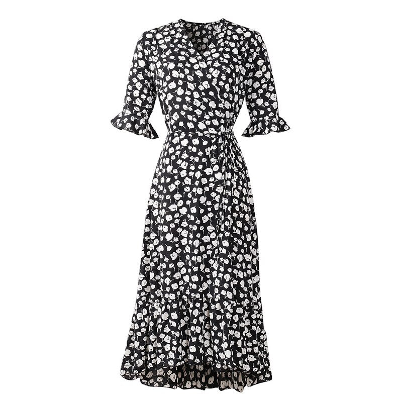 Années 40 Robe Croisée Imprimée Floral Rétro - Ma Penderie Vintage