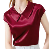 <tc>Años 40</tc> Blusa de satén de manga corta con cuello Peter Pan