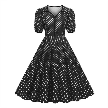 Années 40 Robe Mi-Longue Hepburn À Pois - Ma Penderie Vintage