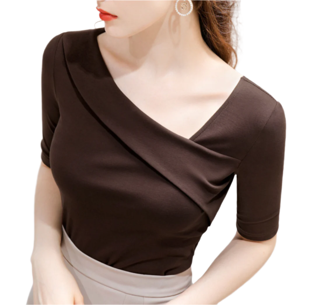 <tc>1960's</tc> Short Sleeve Top Asymmetric Collar