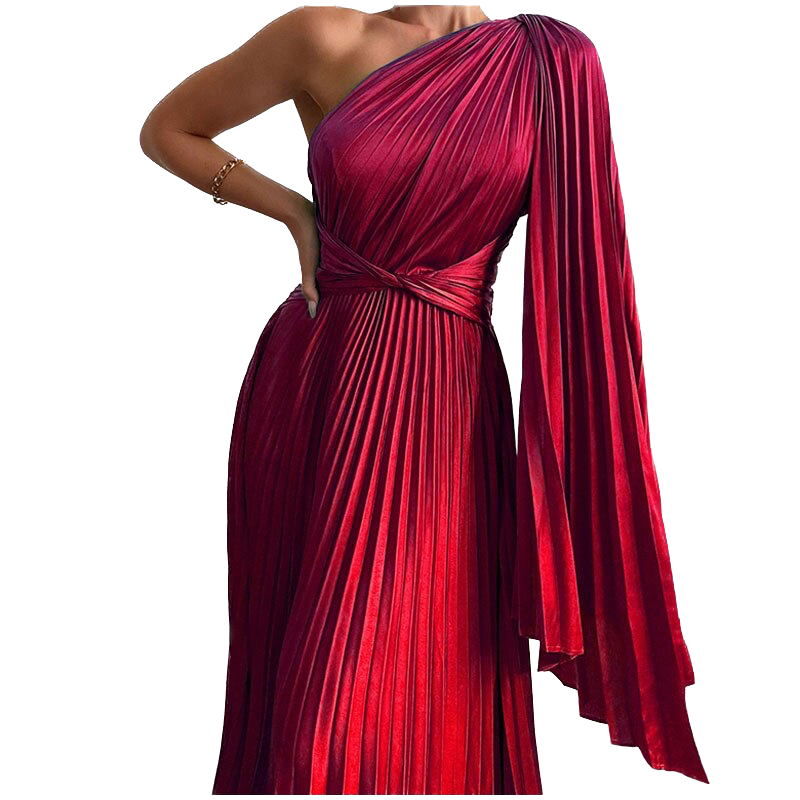 Années 80 Robe Plissée Asymétrique Glamour