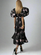 <tc>Años 40</tc> Vestido midi con mangas globo y estampado de flores