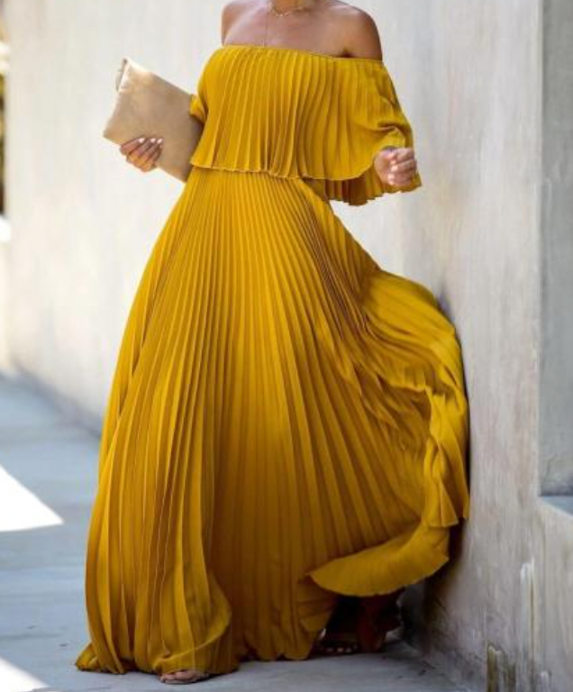 <tc>1970's</tc> Long Pleated Fluid Dress