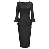 Années 60 Robe Crayon Peplum Manches Longues